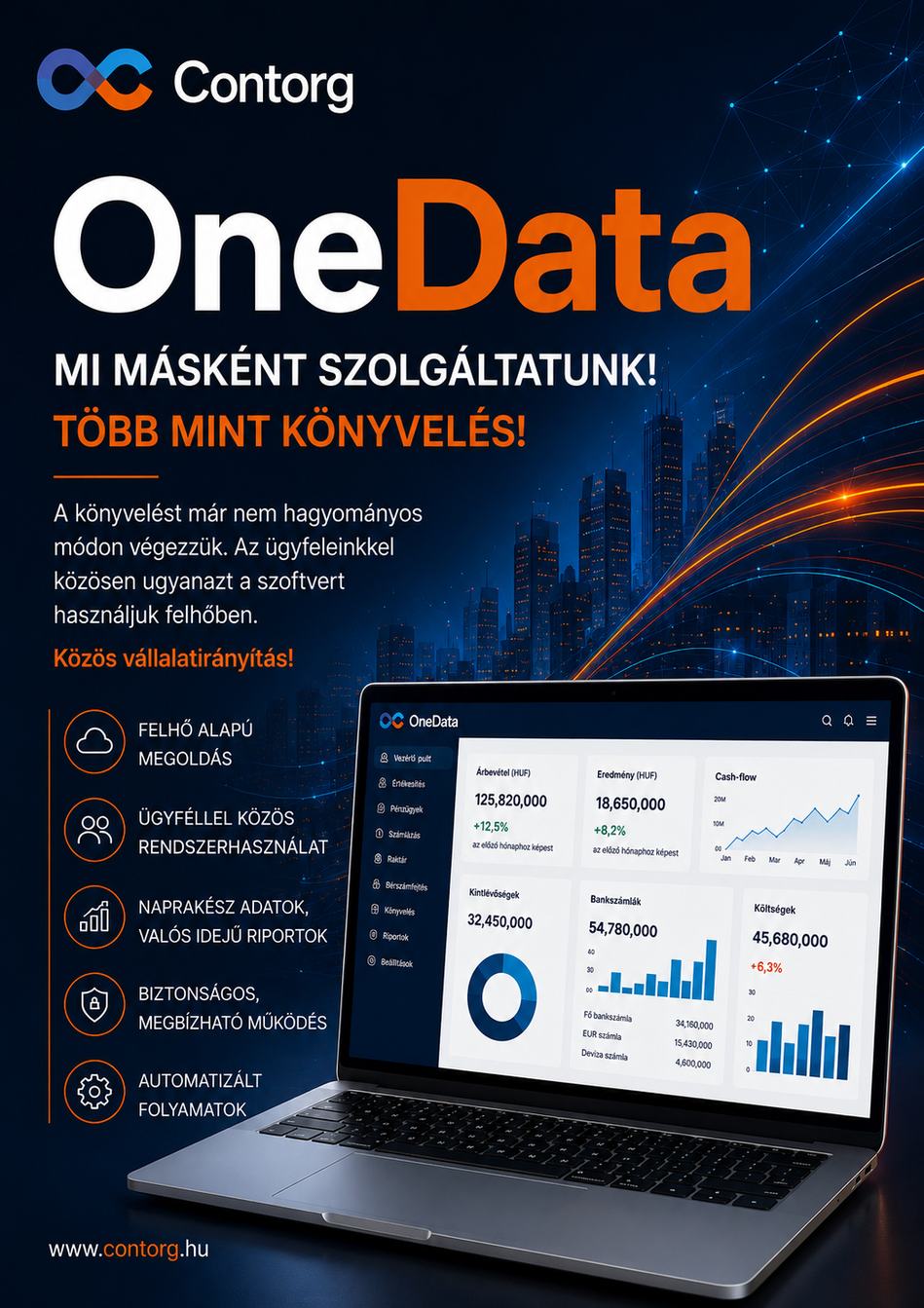 Contorg OneData felhőalapú vállalatirányítási felület laptopon